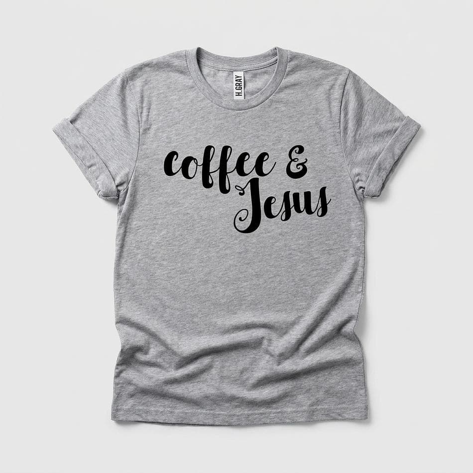 Christian Graphic T-Shirt, Ring-Spun Cotton, Coffee & Jesus Script, Soft Retail Fit, Bella Canvas, XS–3XL