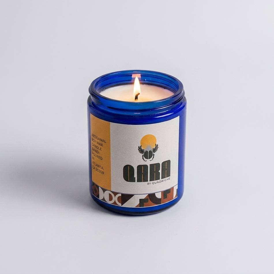 SACRED GROUND Lavender Tonka Soy Candle, Orange & Oakmoss Notes, Calm Meditative Scent, 8 oz Cobalt Glass Jar