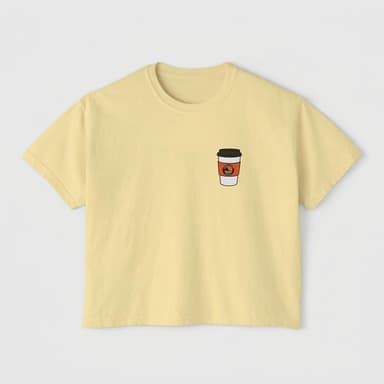 Boxy Cropped Graphic Tee, Ring-Spun Cotton, Pigment-Dyed, Coffee Lover Funny Back Print, Heavyweight 6.1 oz