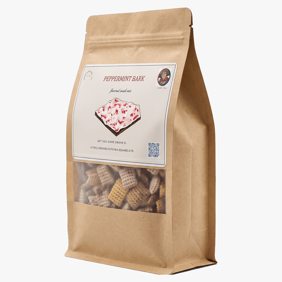 Peppermint Bark Snack Mix, Chocolate & Peppermint Candy, Holiday Sweet Crunch, Small Batch, 1 Bag