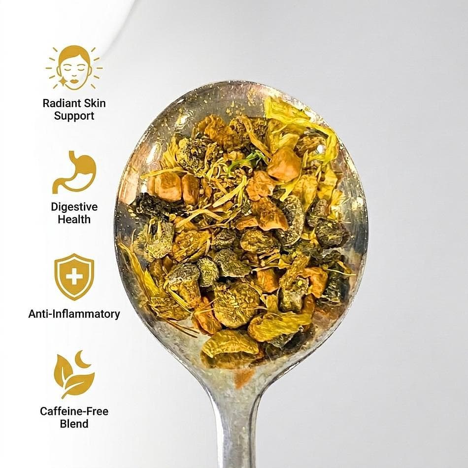 Glow Within: Turmeric & Ginger Herbal Tea, Calendula, Beet & Carrot, Radiant Skin Glow Support, Tea bags 20 count.