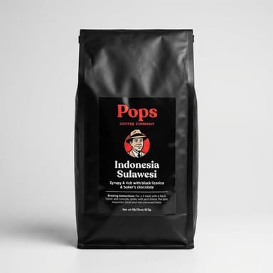 Sulawesi Single-Origin Coffee Beans, Syrupy & Dark Chocolate Notes, Air-Roasted, 1 lb Bag, Whole Bean or Ground