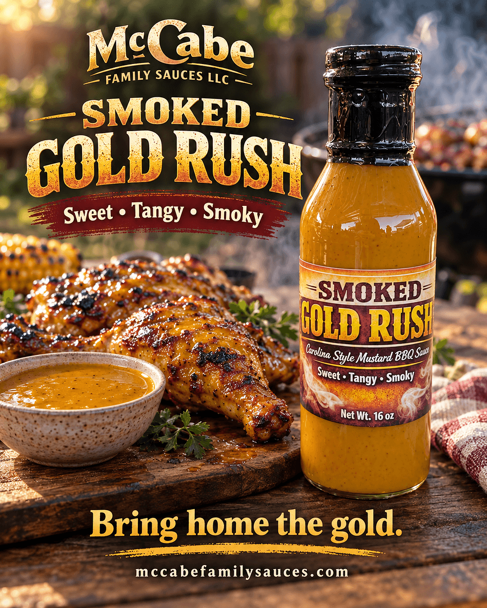 Smoked Gold Rush BBQ Sauce, Carolina Gold Style, Tangy & Sweet- 12 oz