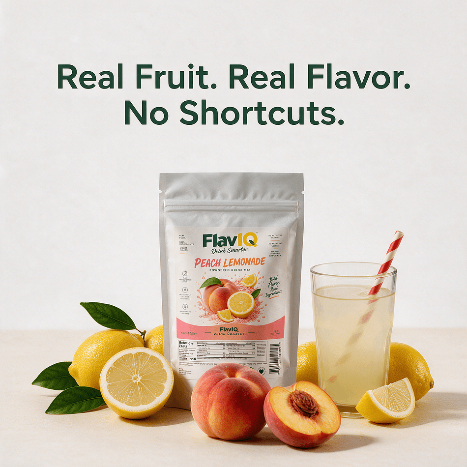 FlavIQ Peach Lemonade Powder | Peach Lemon Drink Mix with Real Fruit