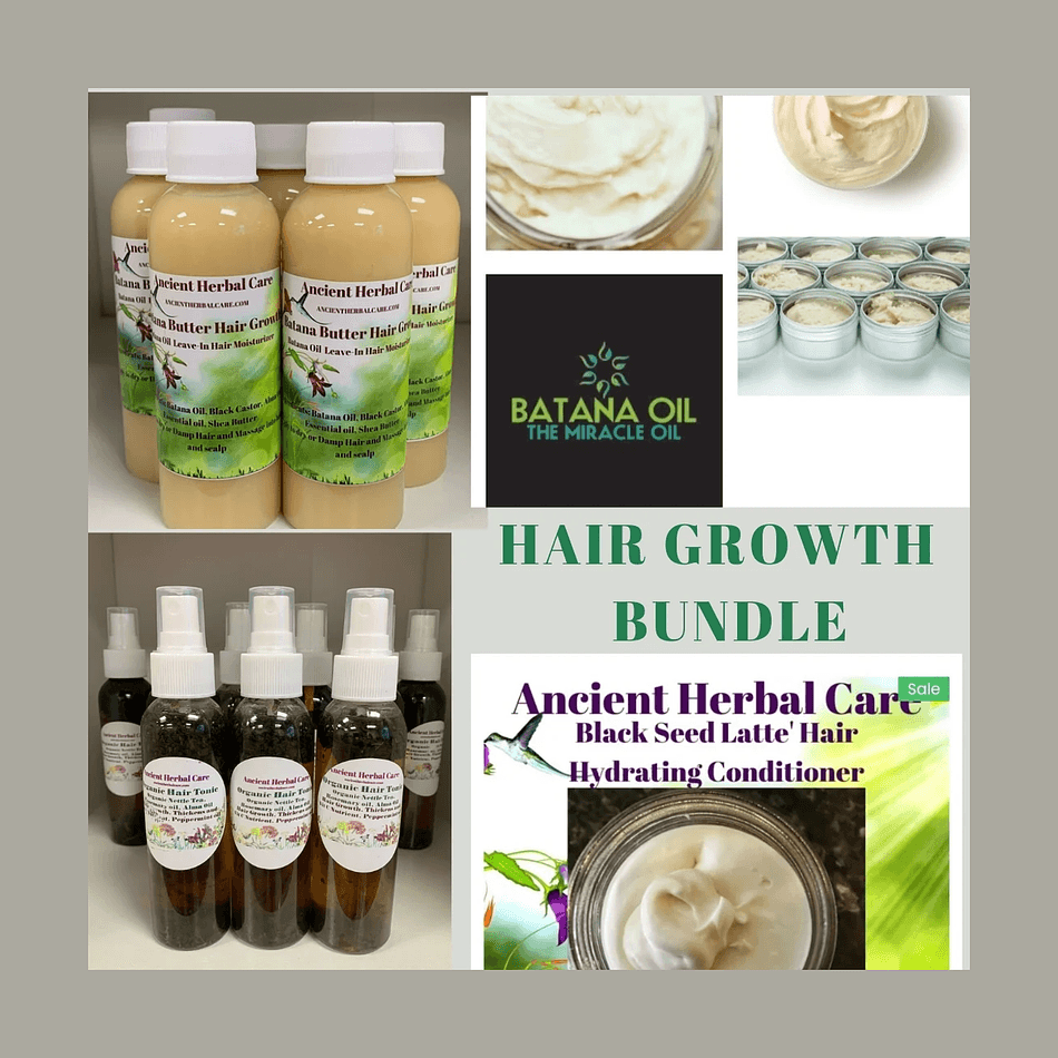 Hair Growth Bundle Kit, Batana Oil & Black Seed, Nettle Hair Tonic, Moisturizing Hair Custards, 4-Piece Set