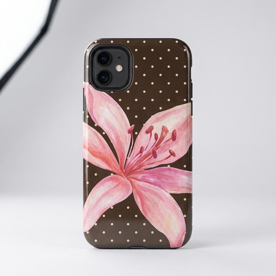 Dual-Layer iPhone Case, Polycarbonate + TPU, Floral Polka Dot Tiger Lily, Wireless Charging, Glossy/Matte