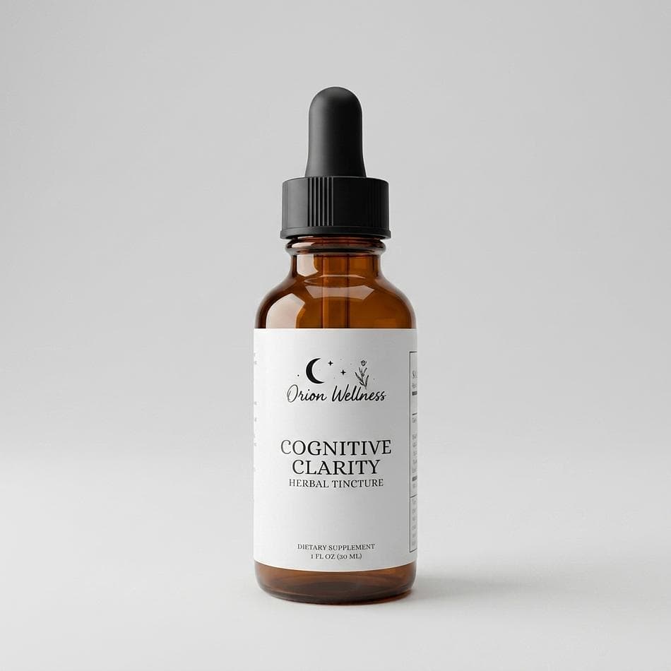 Herbal Cognitive Clarity Tincture, Ginkgo + Gotu Kola + Lemon Balm, Focus & Memory Support, 1:5 Extract, Dropper Liquid