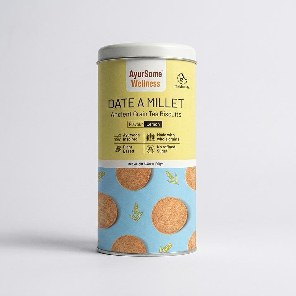 Millet Tea Biscuits, Date-Sweetened Lemon Cookies, Vegan Gluten-Free, No Refined Sugar, Reusable Tin, 12 Count (6.4 oz)