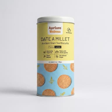 Millet Tea Biscuits, Date-Sweetened Lemon Cookies, Vegan Gluten-Free, No Refined Sugar, Reusable Tin, 12 Count (6.4 oz)