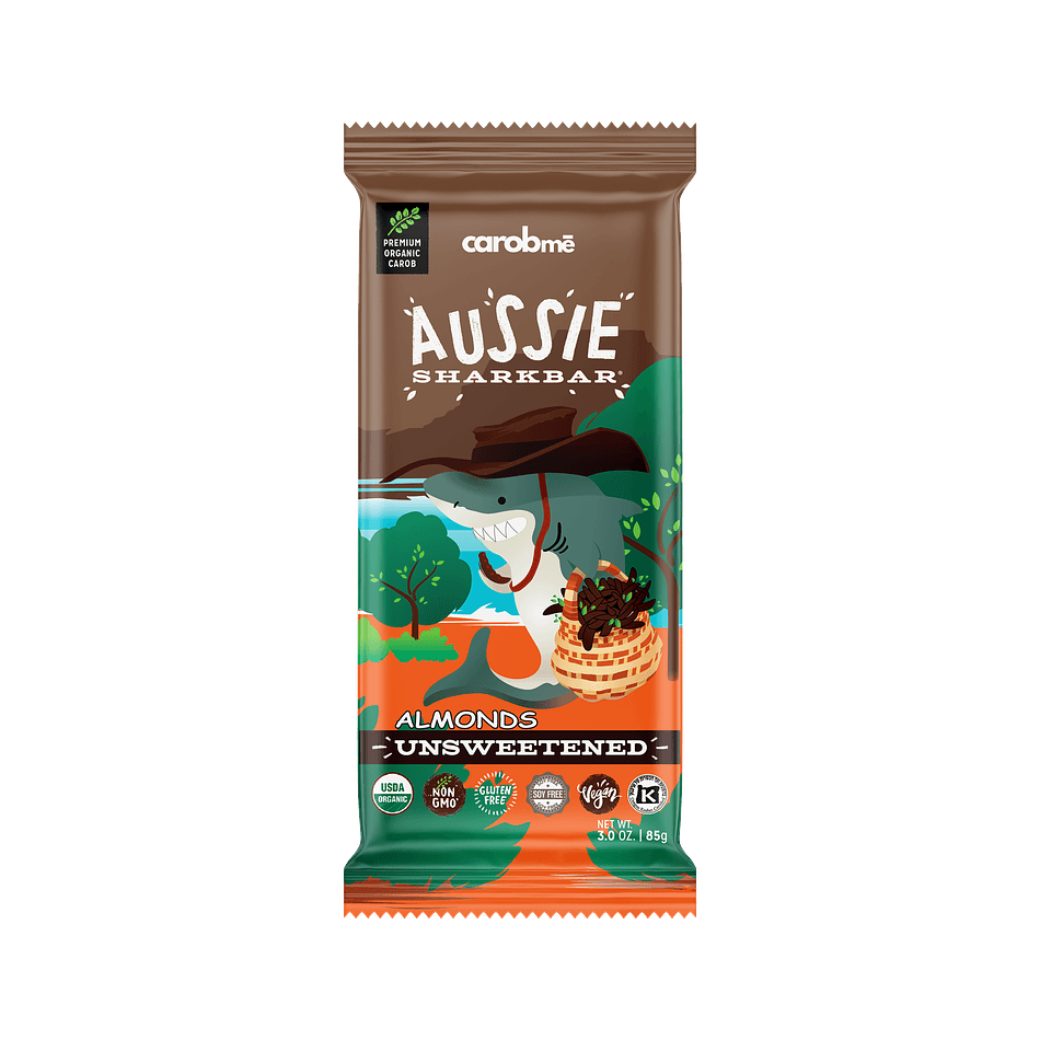 Unsweetened Almonds Carob Chocolate Alternative Bar, Organic Carob Powder & Almonds, Caffeine-Free Vegan Snack, 3 x 3oz Bars