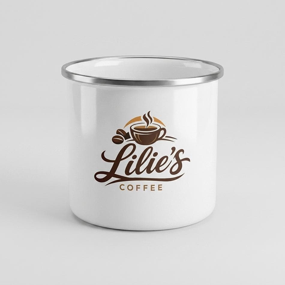 Enamel Camping Mug, Lead & BPA-Free, Lightweight Camper Cup, White w/ Silver Rim, 8cm Tall, 1 Mug