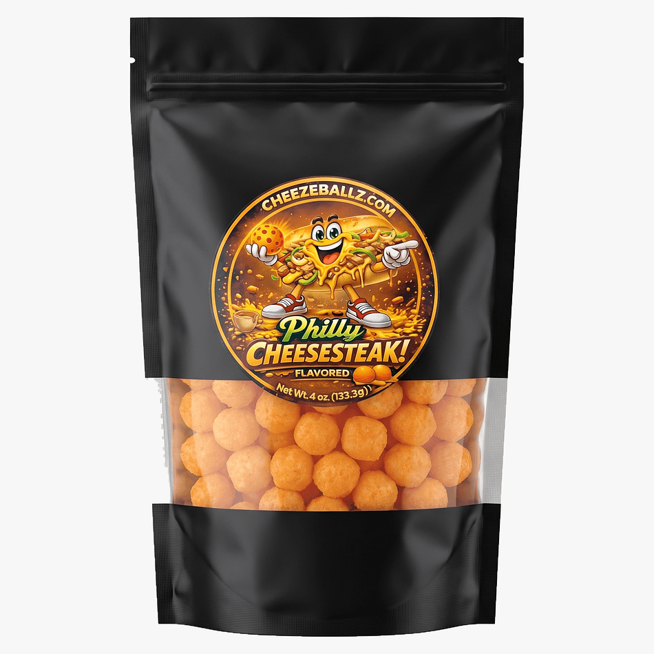 Gluten-Free Cheese Balls Snack, Philly Cheesesteak Flavor, Crunchy Puffed Cheeze Ballz, Resealable Pouch, 4 oz