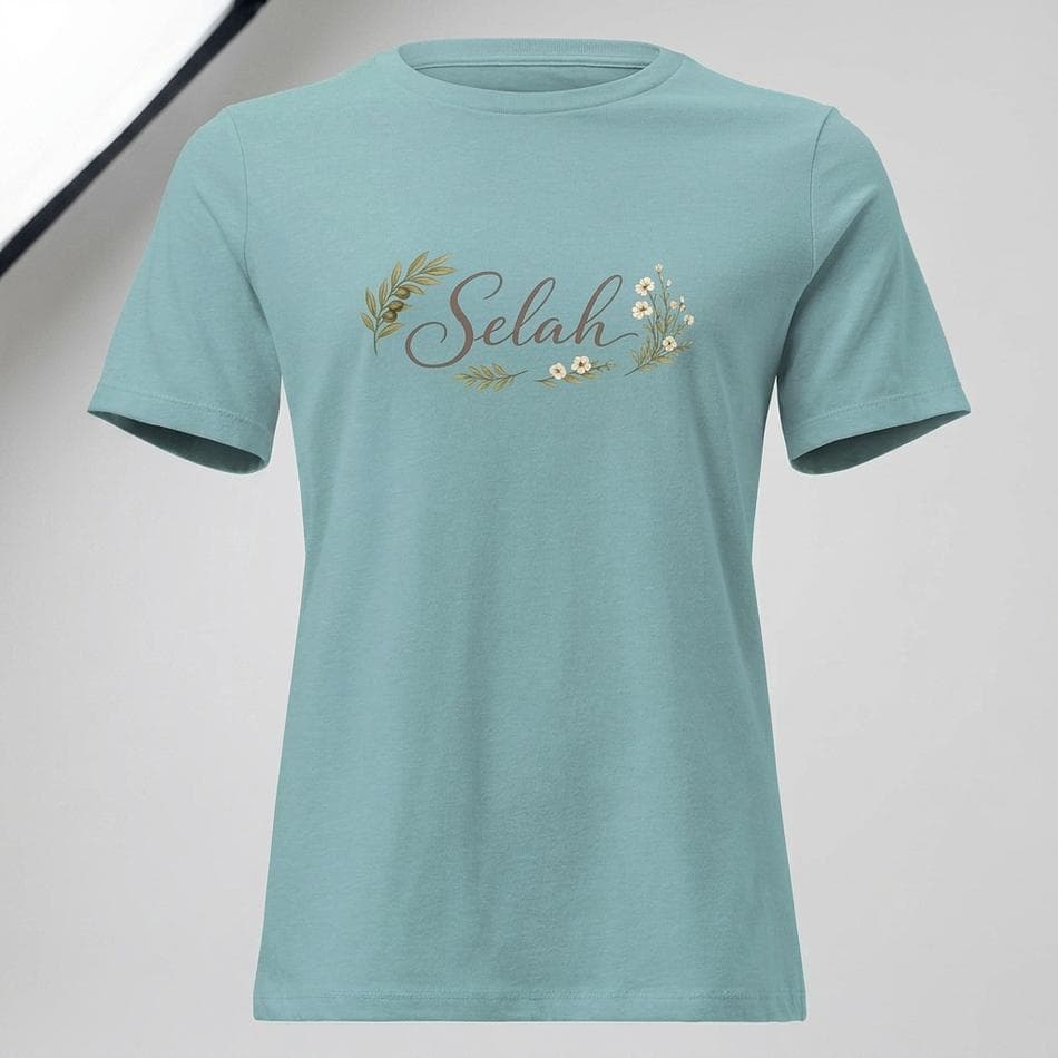 Women’s Relaxed Faith Graphic T-Shirt, Selah Pause & Reflect, Botanical Design, Soft Cotton Crew Neck, 4.2 oz