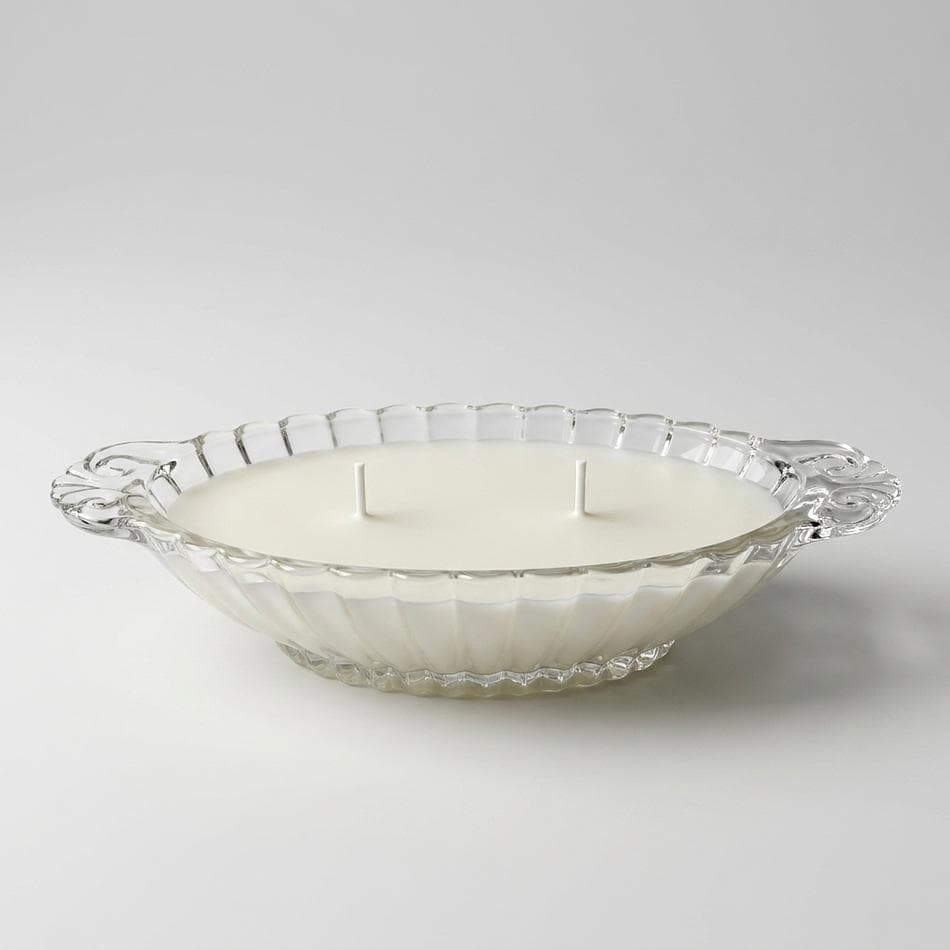 Triple-Wick Soy Candle, Vanilla Birch, Vintage Clear Pressed Glass Relish Dish Vessel, 4.72 oz
