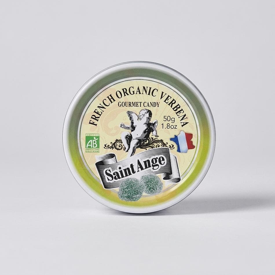 Organic Verbena Pastilles (Hard Candy), Natural Verbena Flavor, Soothing Herbal Sweets, 10 Metal Tins (50g each)