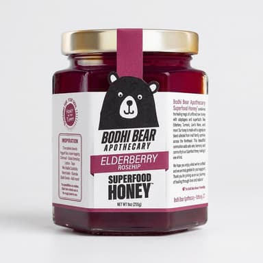 Elderberry Rosehip Infused Raw Honey, Ginger, Antioxidant Blend, Immune Support Honey, 1 Jar
