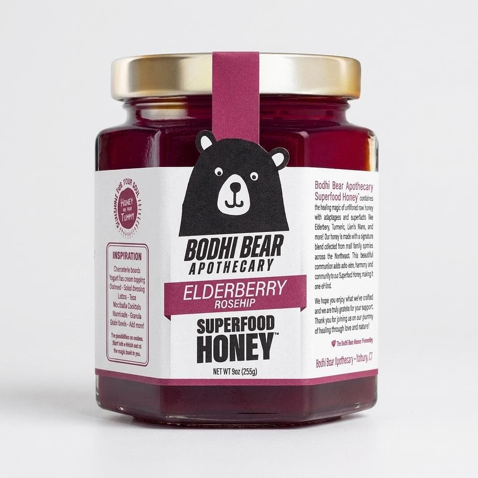 Elderberry Rosehip Infused Raw Honey, Ginger, Antioxidant Blend, Immune Support Honey, 1 Jar
