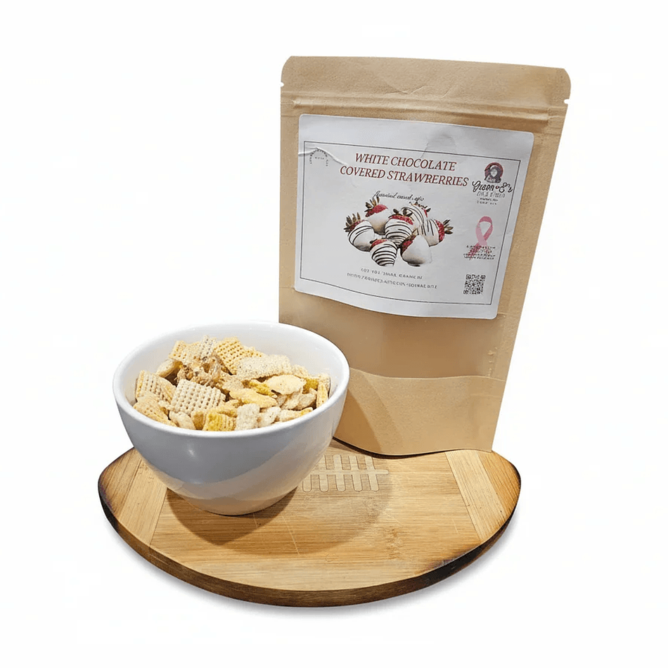White Chocolate Strawberry Pretzel Snack Mix, Sweet & Salty Dessert Mix, Nut-Free Option, 2.5 oz Bag