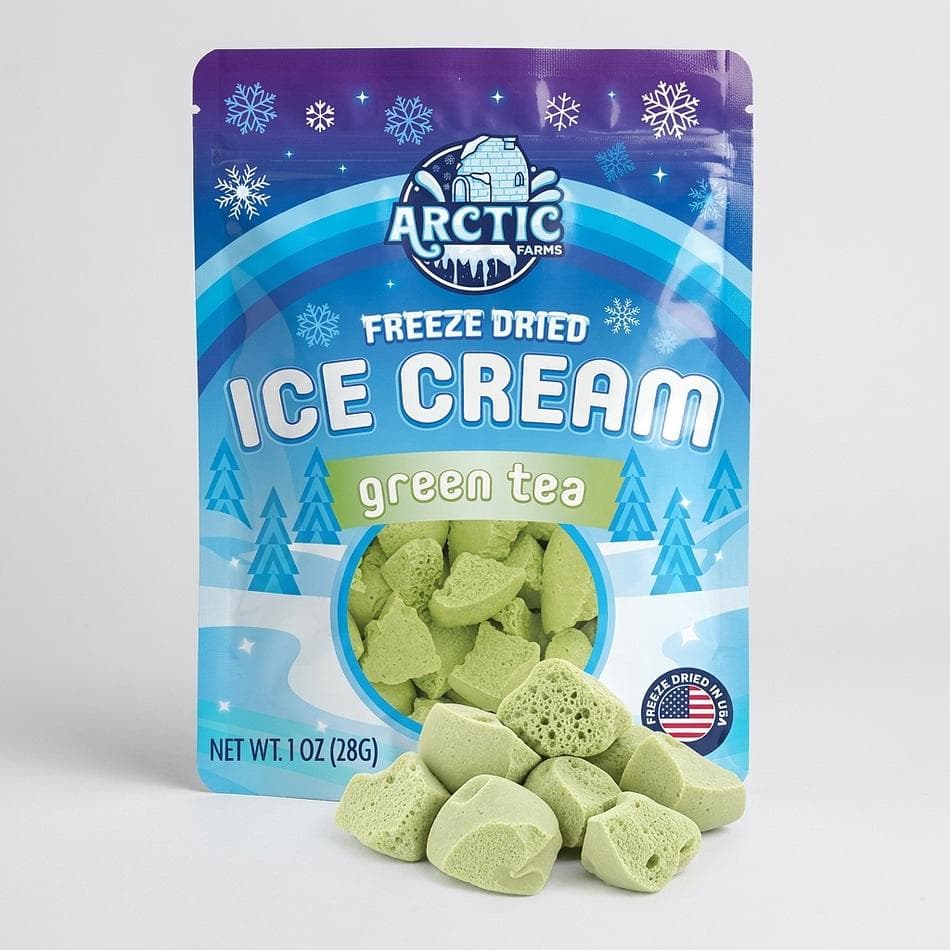 Freeze-Dried Green Tea Ice Cream Bites, Milk & Cream, No-Melt Crunchy Snack, Resealable Bag, 1 oz