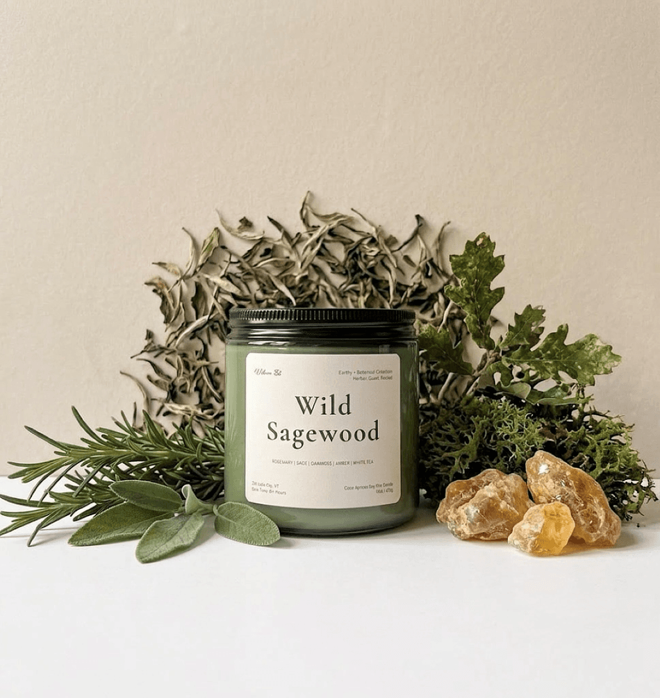Wild Sagewood — Earthy + Botanical Candle (16 oz Coco Apricot Soy Wax)