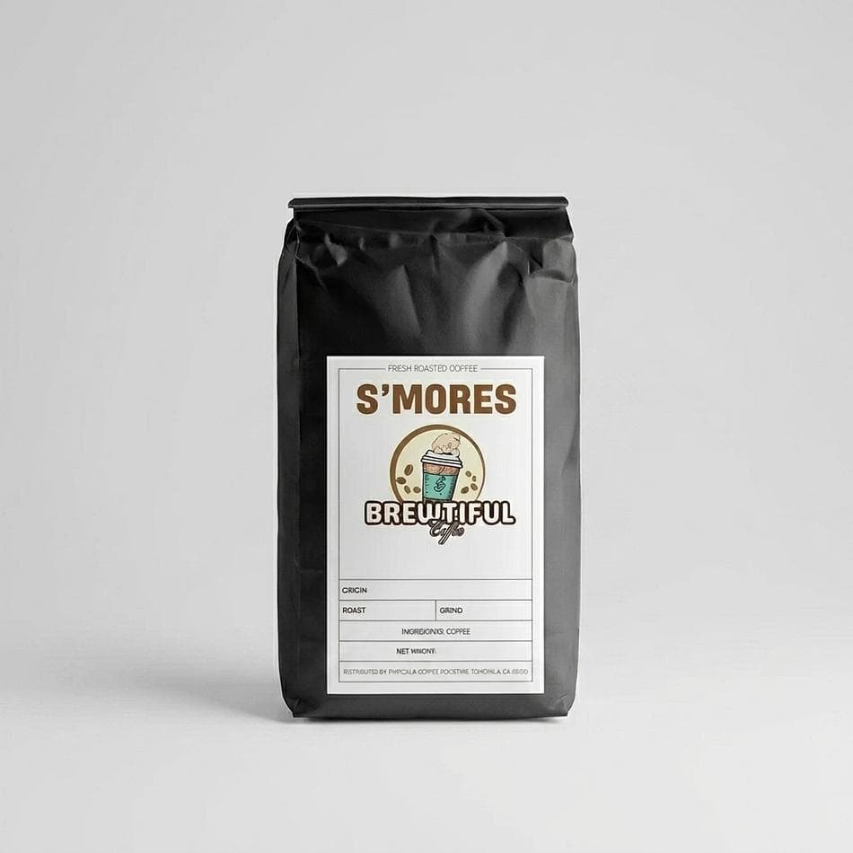 S’mores Flavored Coffee, Marshmallow Chocolate Graham Notes, Campfire Dessert Flavor, 12 oz Bag (Whole Bean or Ground)