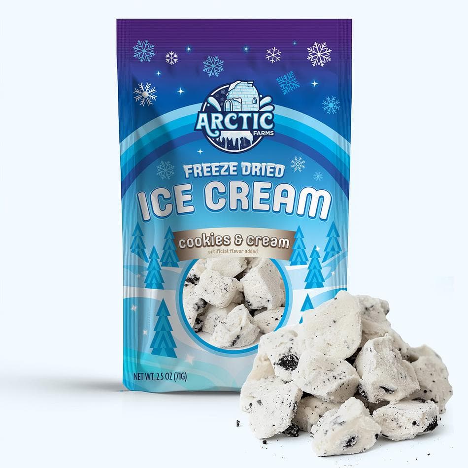 Freeze-Dried Ice Cream Bits, Cookies & Cream, No-Melt Crunchy Snack, Shelf-Stable, Large Resealable Bag (2.5 oz)