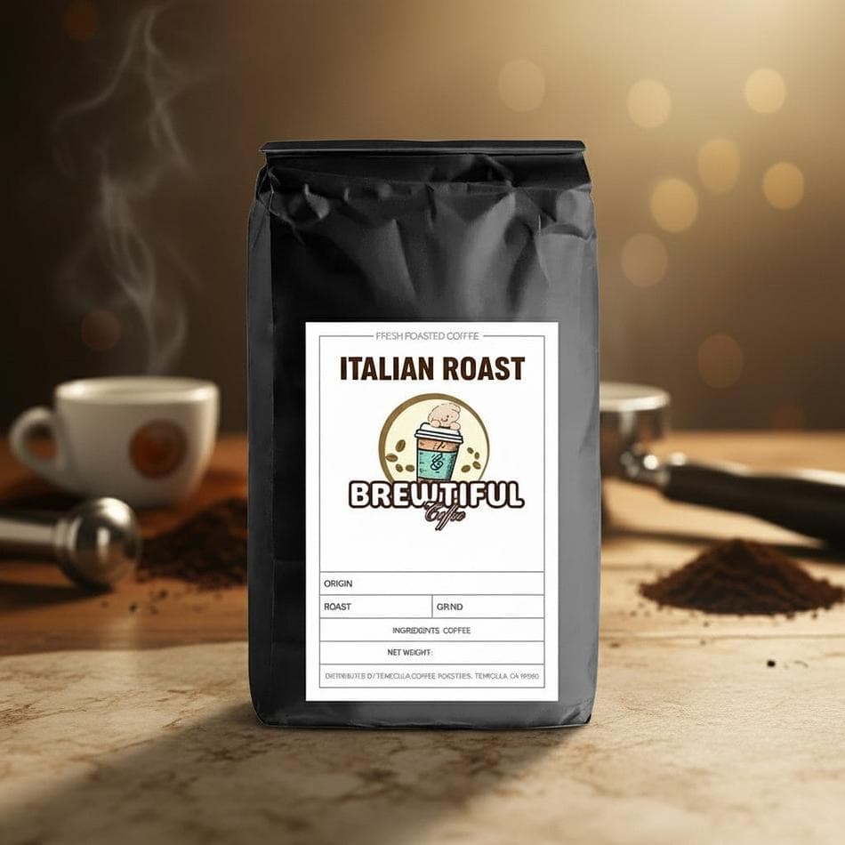 Italian Roast Coffee Beans, Central American Blend, Bold Smoky Low-Acid, Extra Dark Oily Roast, 12 oz Bag