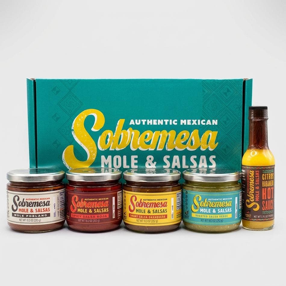 Mole & Salsa Gift Box Set, Mole Poblano + Salsa Verde + Smoky Salsa + Citrus Habanero Hot Sauce, Vegan Gluten-Free, Variety Pack