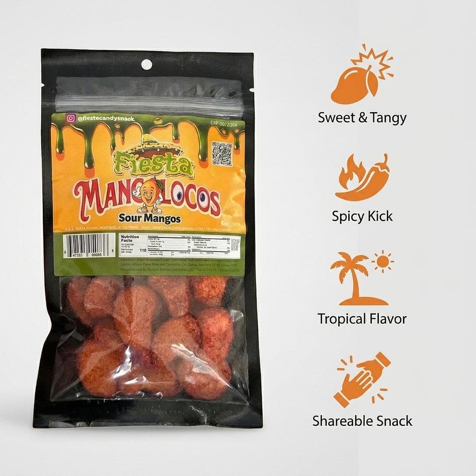 Chamoy Mango Loco Gummies, Sour Mango Candy, Sweet & Spicy Snack, 6 oz Bag