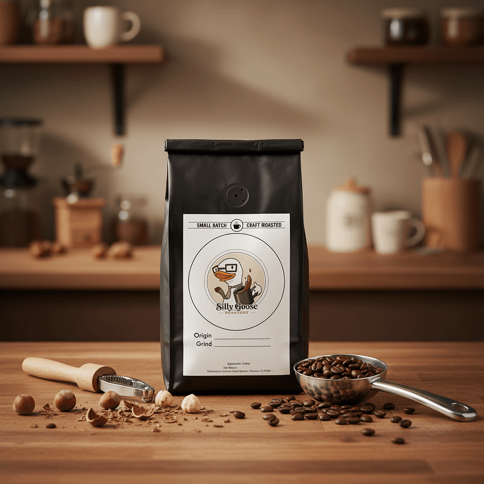 Hazelnut Flavored  Medium Roast Coffee, Brazilian Arabica, Smooth, Natural Flavoring, 12oz Bag. ***LET US KNOW IF YOU PREFER WHOLE BEAN OR STANDARD GRIND***