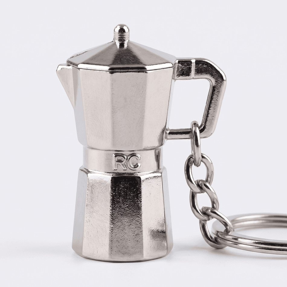 Moka Pot Keychain, Chrome Finish, Coffee Lover Gift, Mini Espresso Maker Charm, 1-Pack