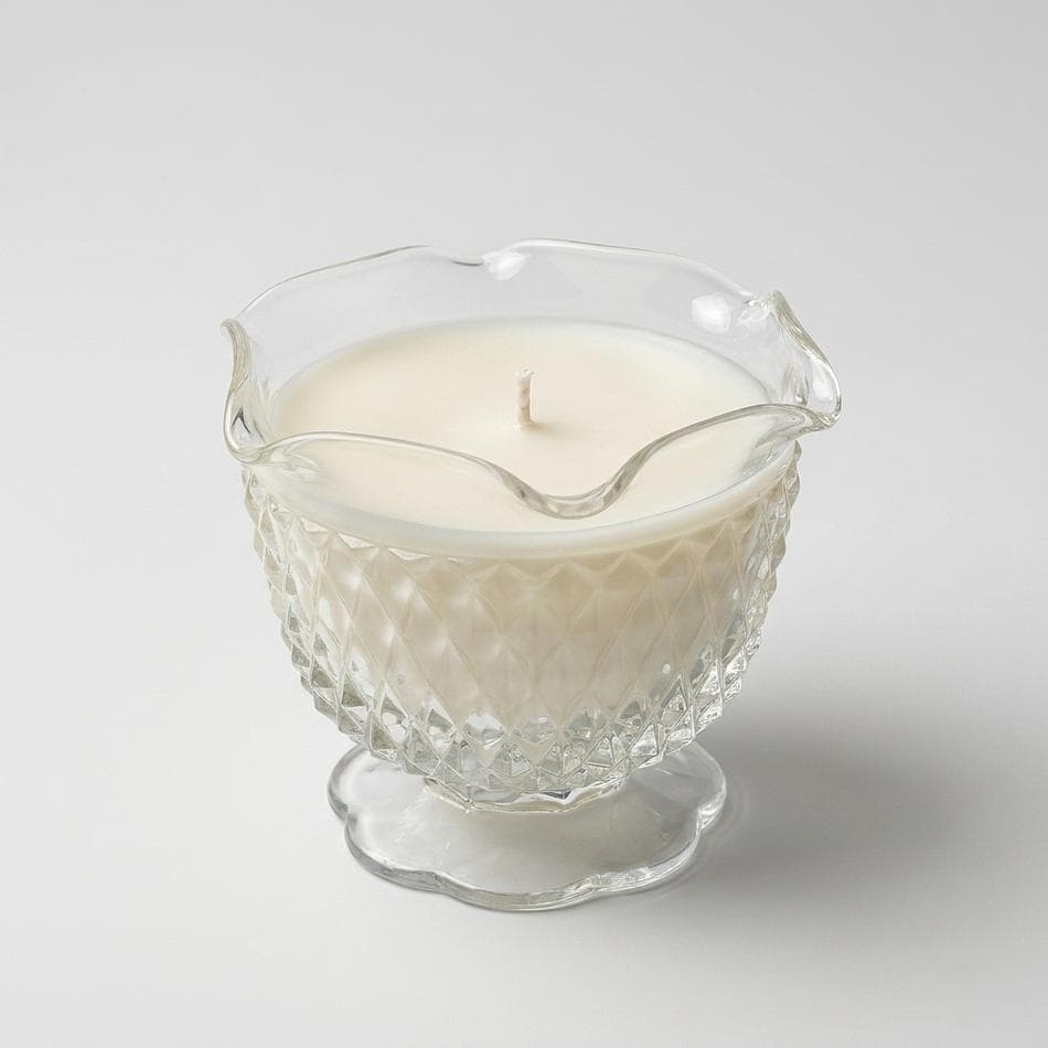 Vintage Glass Bowl Soy Candle, Bourbon Fig & Pear, Clean-Burning Cotton Wick, 5 oz, Diamond Point Indiana Glass Vessel