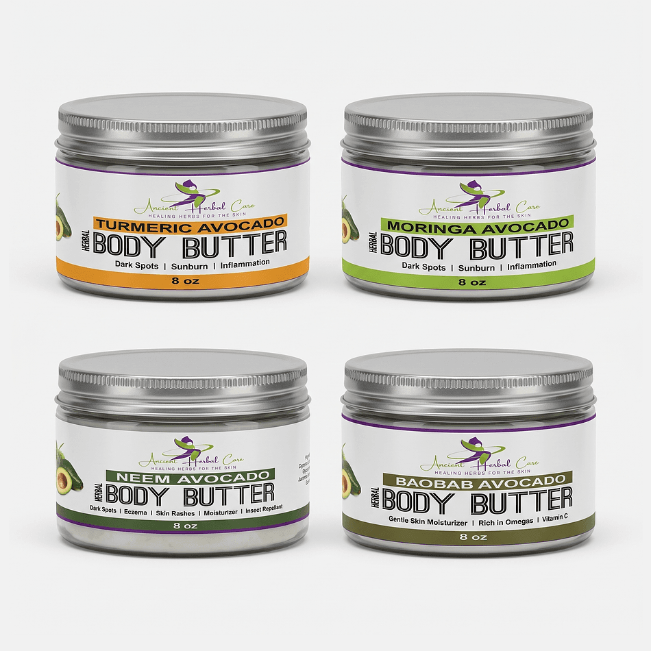 Vegan Body Butter Bundle, Turmeric + Neem + Moringa + Baobab, Dry Skin & Dark Spots Support, 4-Pack
