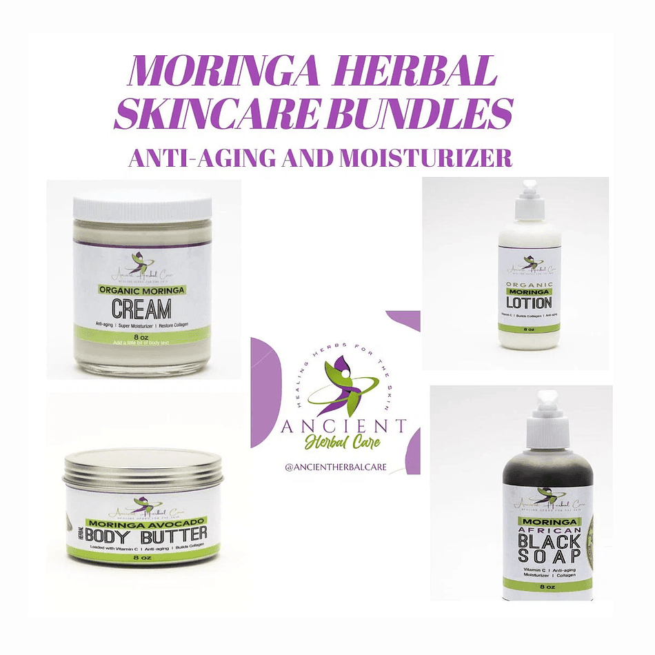 Anti-Aging Skincare Set, Organic Moringa, Collagen Support & Deep Moisture, 4-Step Bundle (Serum + Booster + Moisturizer + Wrinkle Care)