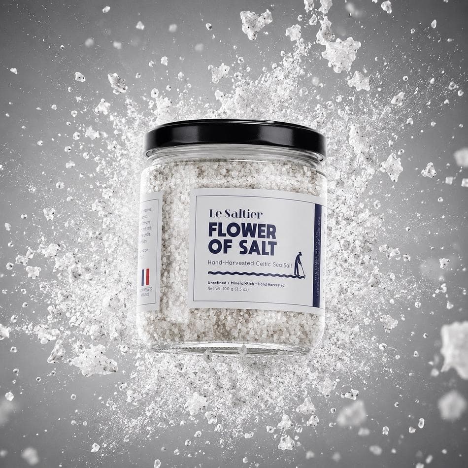 Fleur de Sel Finishing Sea Salt, Unrefined Celtic Flaky Crystals, Crisp Crunch & Mineral Flavor, 3.53oz