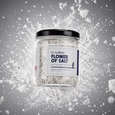 Fleur de Sel Finishing Sea Salt, Unrefined Celtic Flaky Crystals, Crisp Crunch & Mineral Flavor, 3.53oz/100g