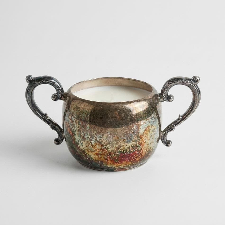 Vintage Silver Sugar Bowl Soy Candle, Brown Sugar & Fig, Repurposed Wm. Rogers Bowl, 6.6 oz, 1950s Style