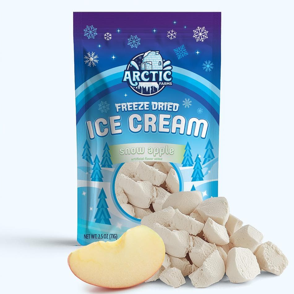 Freeze-Dried Ice Cream Bits, Snow Mountain Apple, No-Melt Crunchy Snack, Shelf-Stable, Large Resealable Bag (2.5 oz)