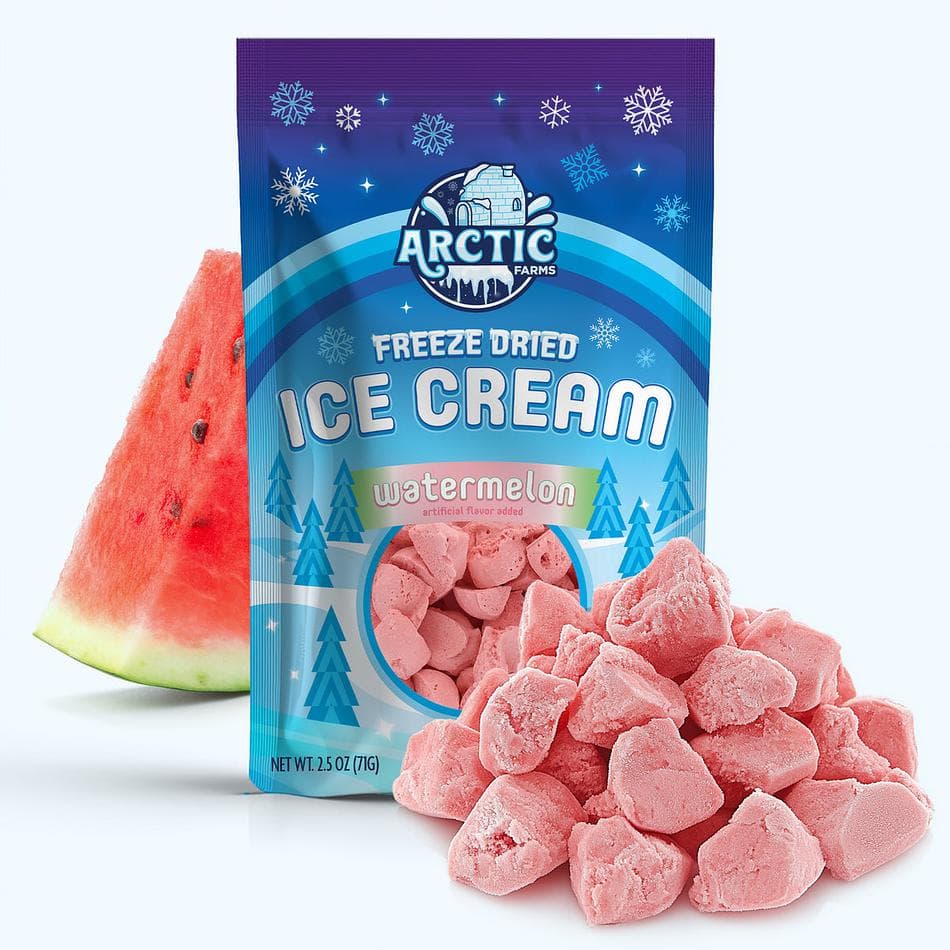 Freeze-Dried Ice Cream Bits, Watermelon, No-Melt Crunchy Snack, Shelf-Stable, Large Resealable Bag (2.5 oz)