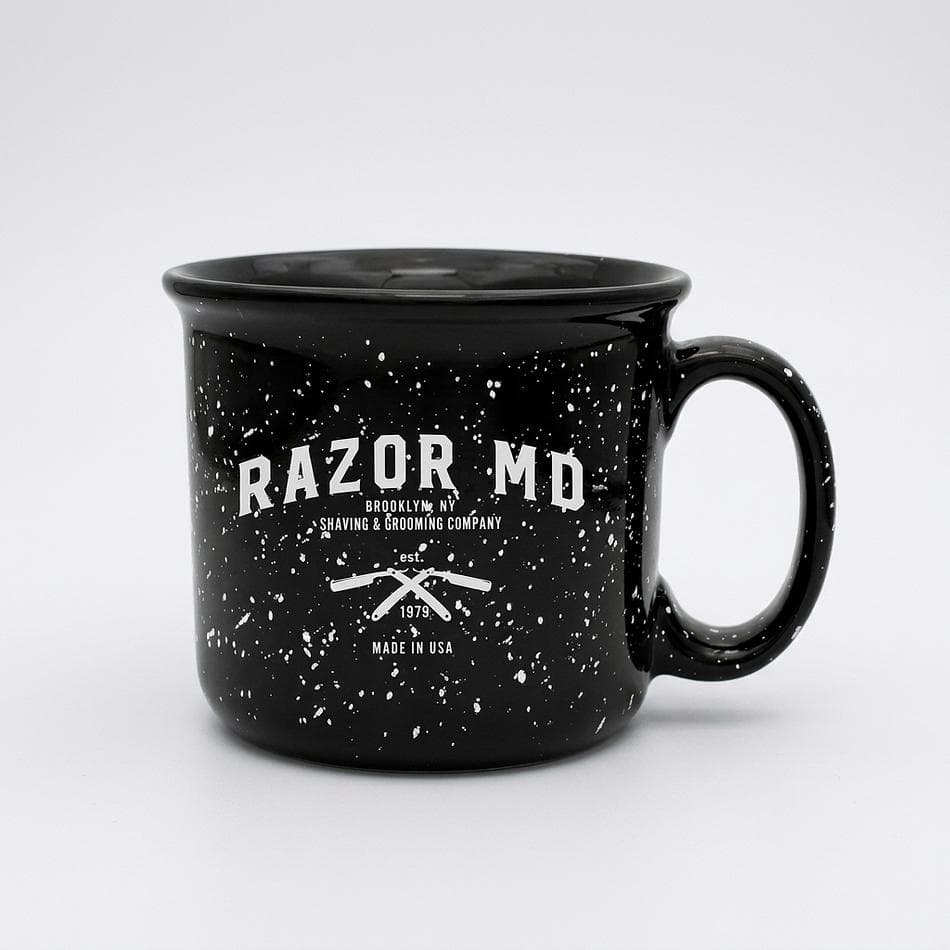 Ceramic Shaving Mug, Ridged Lather Bowl, Heat-Retaining, 15 oz, Black Handmade Cup for Shave Soap & Cream