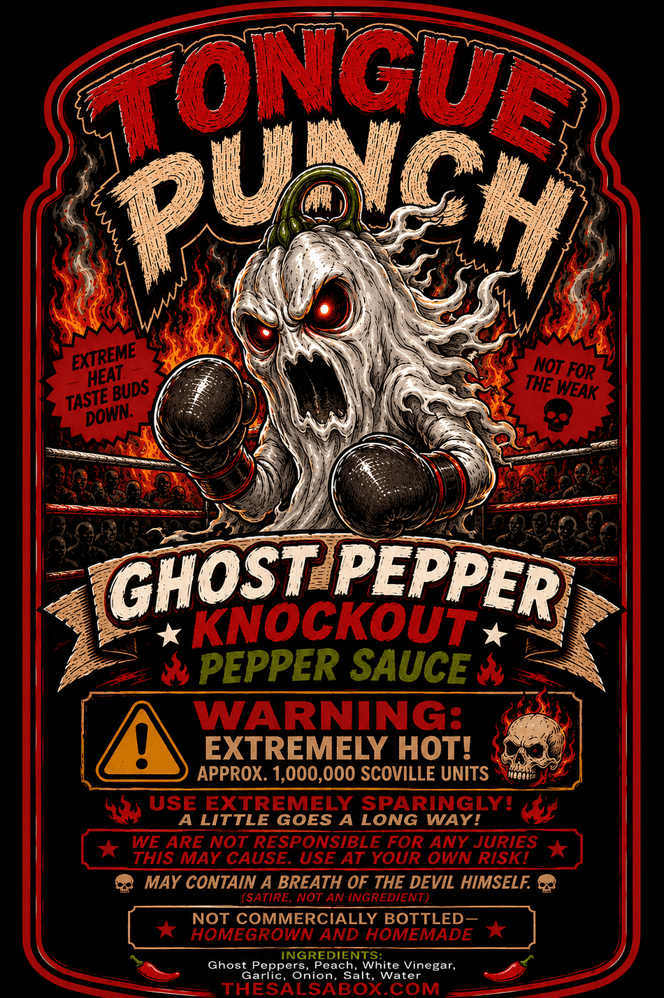 Ghost Pepper Hot Sauce, Bhut Jolokia Heat, Extra Hot Knockout Kick, 3 oz Bottle
