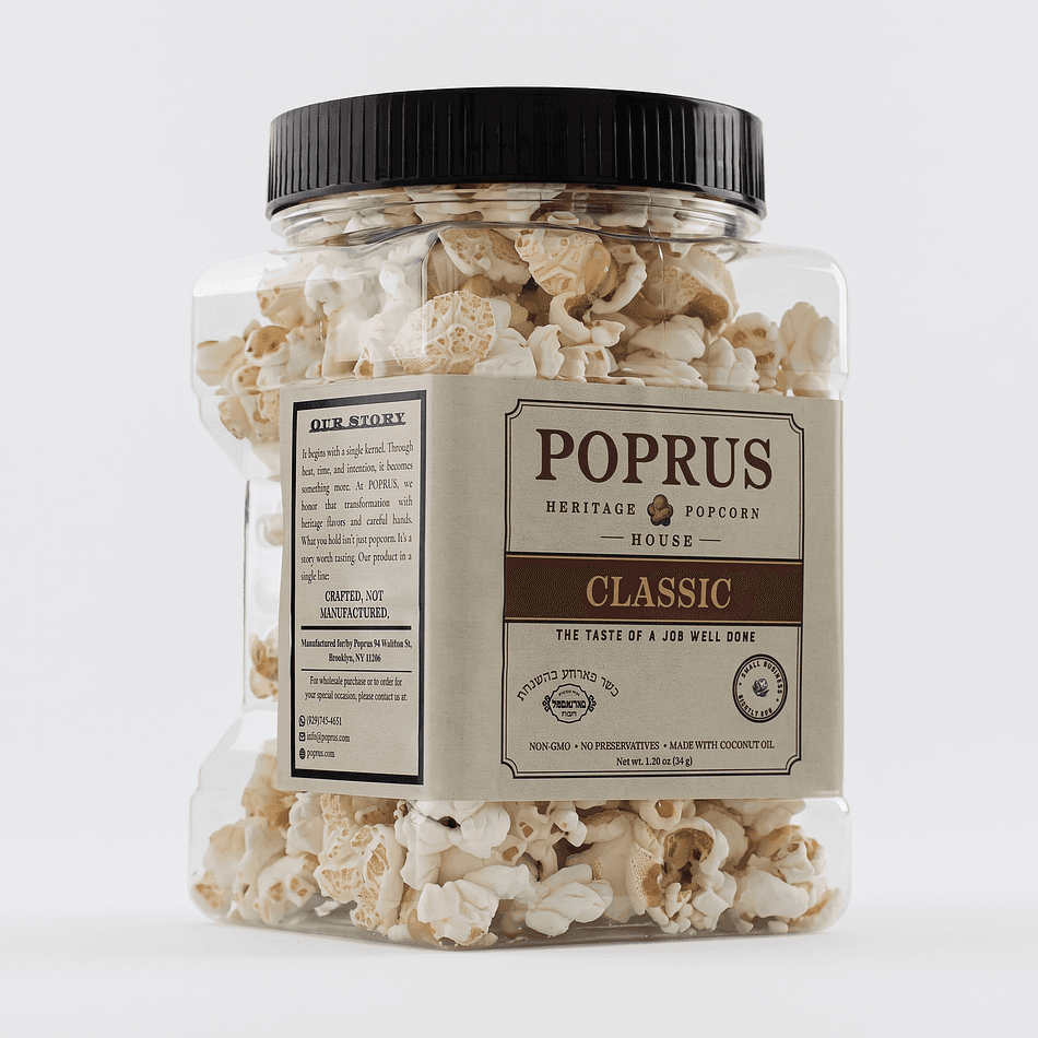 Kosher Parve Popcorn, Coconut Oil & Sea Salt, Dairy-Free Classic Snack, 1.20 oz Bottle