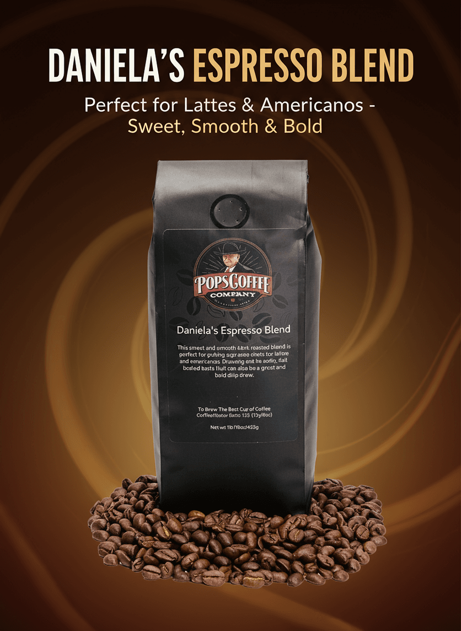 Daniela's Espresso Blend, Dark Roast Espresso Coffee Beans, Hazelnut & Caramel Notes, Sweet Smooth Full-Bodied Shots, 1 lb Whole Bean/Ground/Fine Espresso