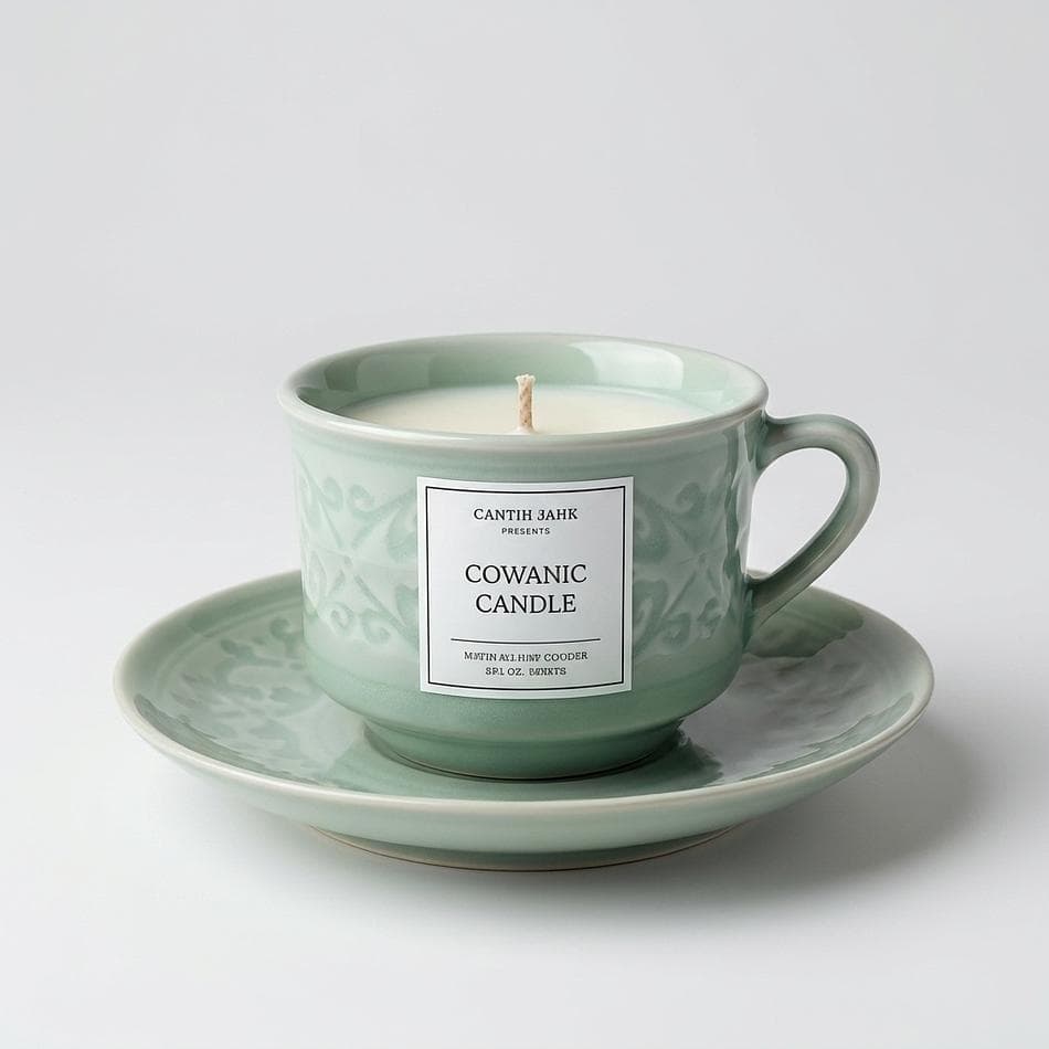 Teacup & Saucer Soy Candle, Forest Chai (Orange Peel, Cardamom, Ginger), Reusable Ceramic Teacup Set, 1 Cup + 1 Saucer