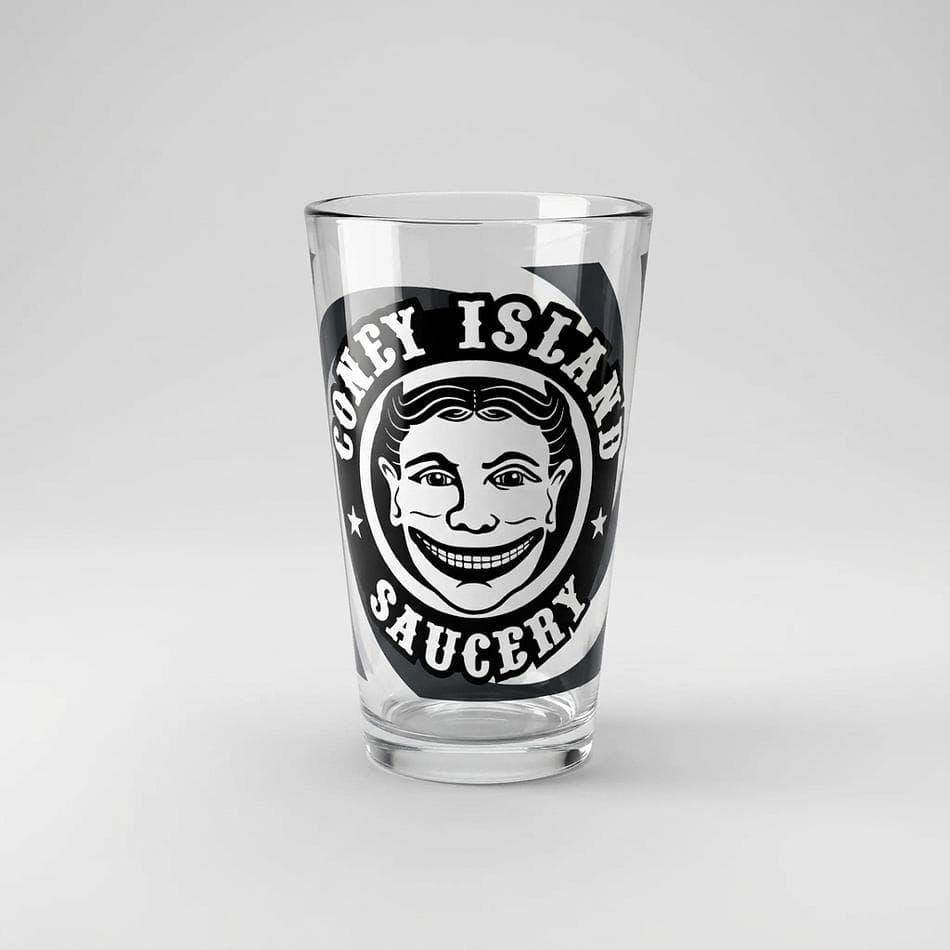 16 oz Pint Beer Glass, Tempered BPA-Free Glass, Retro Carnival Boardwalk Design, Hand Wash Only, Single Glass