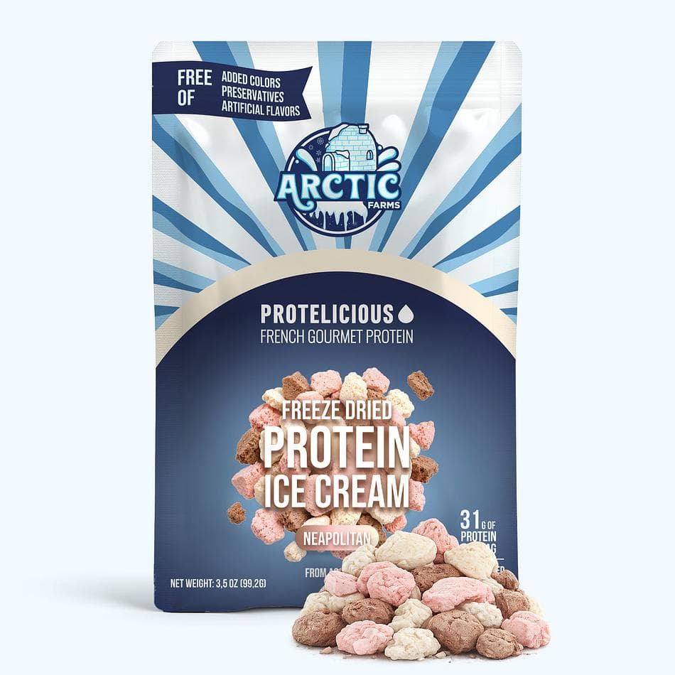 Freeze-Dried Protein Ice Cream, A2A2 Milk & Allulose, Zero Added Sugar Crunch Snack, Neapolitan, Large Resealable Bag (3.5 oz)