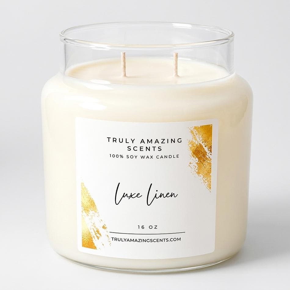 Soy Candle, White Tea & Clean Linen Scent, Fresh Laundry Room-Filling Throw, 16 oz Jar, 60–70 Hr Burn