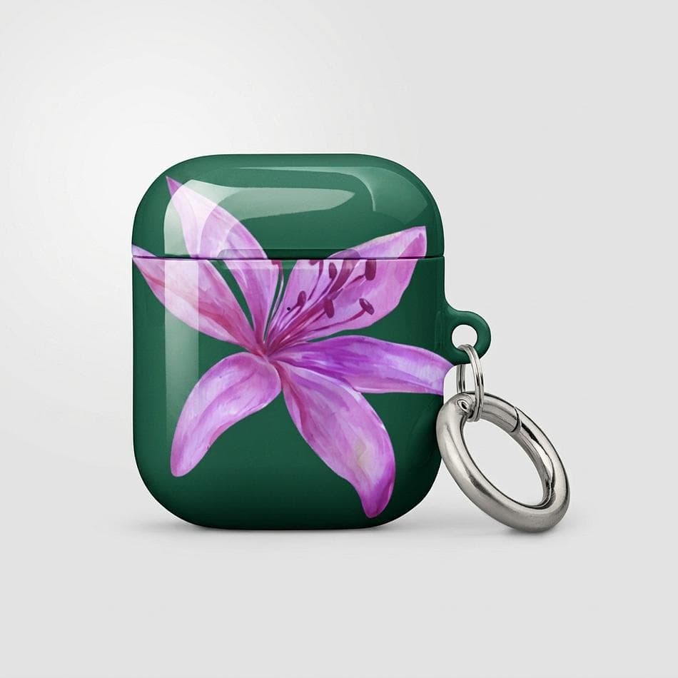 AirPods Case, Polycarbonate Hard Shell, Tiger Lily Floral, Scratch & Drop Protection, Wireless Charging, w/ Carabiner