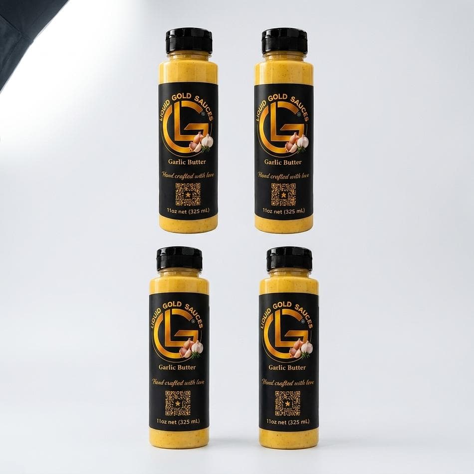 Garlic Butter Sauce 4-Pack, Fried Garlic & Olive Oil, Rich Buttery Flavor, 4 Bottles Bundle