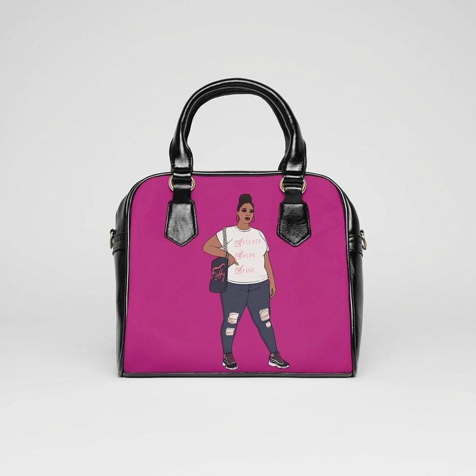 Printed PU Leather Shoulder Handbag, Caricature Art Design, Adjustable Removable Strap, Double-Sided Print, Pockets, 9.45" x 8.27"